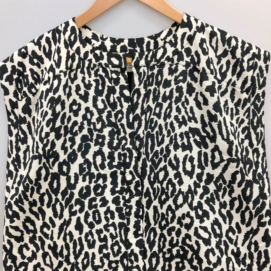 美品◆サンローランパリ 15SS ノースリーブ アニマル柄 ワンピース レディース サイズ38 ブラック SAINT LAURENT PARIS 【AFB1】