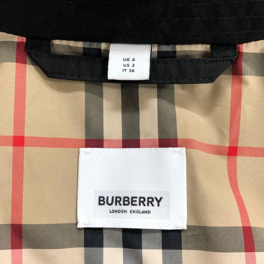 極美品◆バーバリー フーデットコート 現行 ブラック 裏地チェック レディース UK4 8022731 BURBERRY 【AFB16】