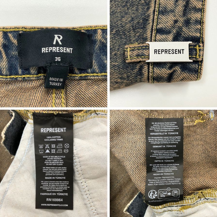 リプレゼント ワイドデニム パンツ バギー ダメージ加工 メンズ サイズ36 ブルー REPRESENT 【AFB28】