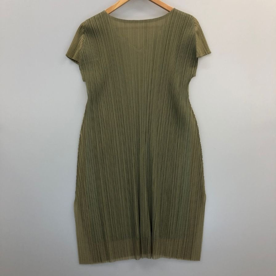極美品◆プリーツプリーズ チュール レイヤード ワンピース カーキ サイズ3 レディース PP33-JT626 PLEATS PLEASE ISSEY MIYAKE 【AFB38】