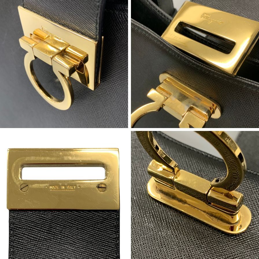 サルヴァトーレ フェラガモ ショルダーバッグ ガンチーニ 金具 レザー AQ21-8662 ブラック ゴールド Salvatore Ferragamo【AFE12】