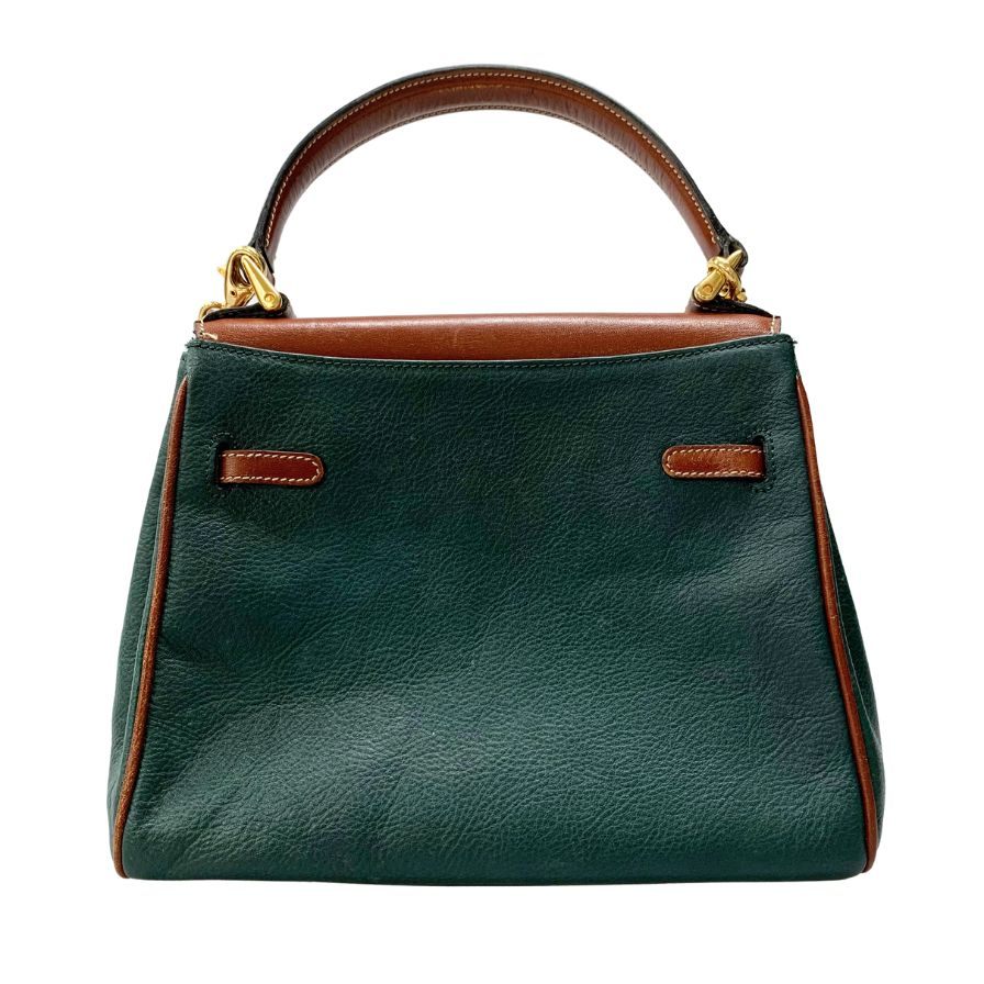 バリー ハンドバッグ ケリー タイプ 2Way レザー バッグ ゴールド金具 グリーン ブラウン BALLY【AFE5】