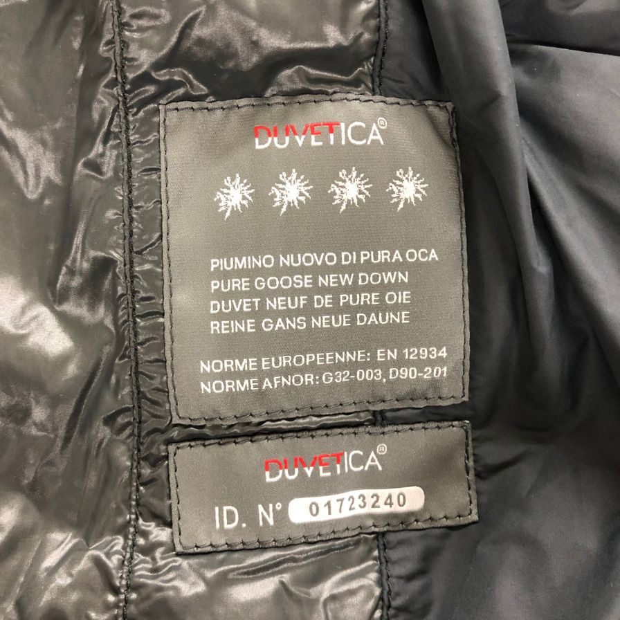 美品◆デュベティカ ダウン ダッフルコート風 切替し ファー付きフード ネイビー メンズ サイズ42 DUVETICA 【AFA24】