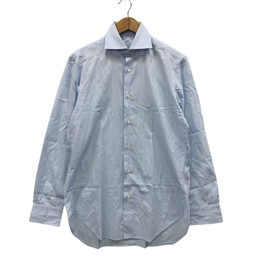 美品◆バルバ シャツ ドレスシャツ ストライプ柄 イタリア製 コットン ブルー サイズ40 メンズ BARBA 【AFB40】