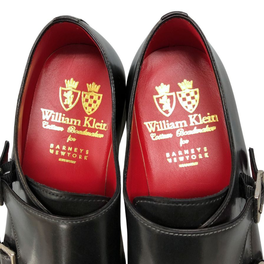 ウィリアム クライン レザーシューズ ダブルモンク パンチドキャップトゥ ブラック サイズ8 メンズ William Klein 約26.5cm【AFC47】