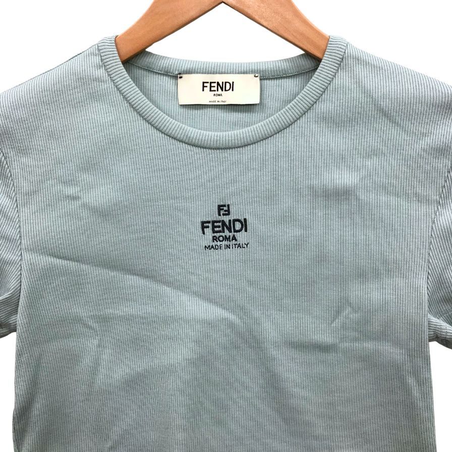 美品◆フェンディ 23SS 半袖Tシャツ クロップド ブルー系 レディース サイズS FS8110 FENDI 【AFB46】