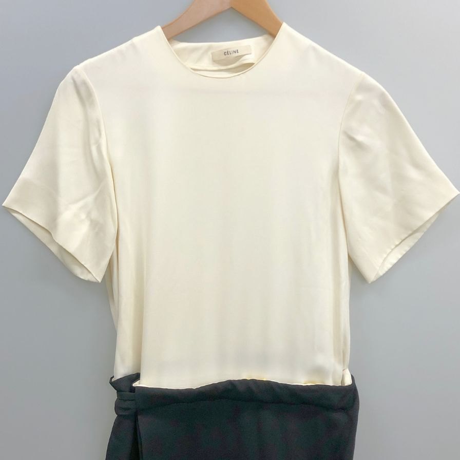 美品◆セリーヌ バイカラーワンピースドレス 国内正規品 MODELE DEPOSE 6Q33 4632 レディース サイズ34 ブラック×ホワイト CELINE 【AFB5】