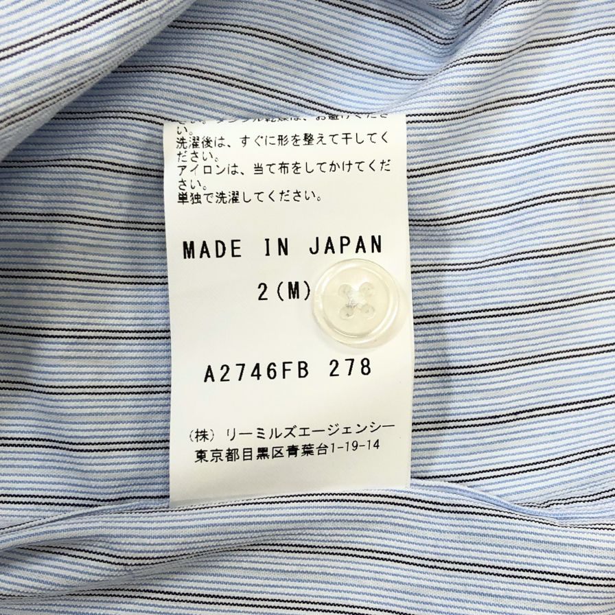 新品同様◆ジョンスメドレー シャツ ノーカラー バンドカラー 長袖 ストライプ メンズ ブルー系 サイズM JOHN SMEDLEY 【AFB36】