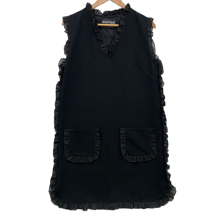 極美品◆ブティック モスキーノ ノースリーブ フリル ポケット付 ワンピース レディース サイズ42 ブラック BOUTIQUE MOSCHINO 【AFB25】