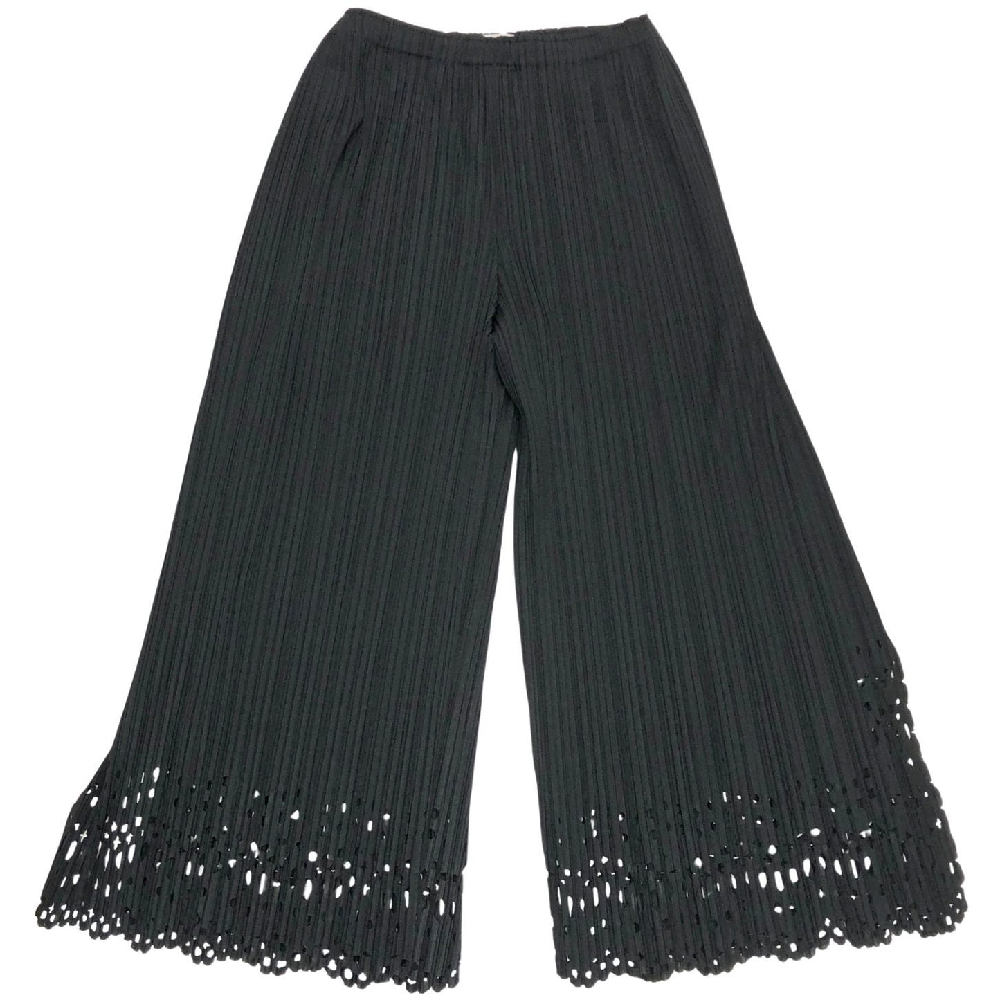 プリーツプリーズ ワイドパンツ レースカット ブラック サイズ2 PP73-JF525 PLEATS PLEASE ISSEY MIYAKE 【AFB10】