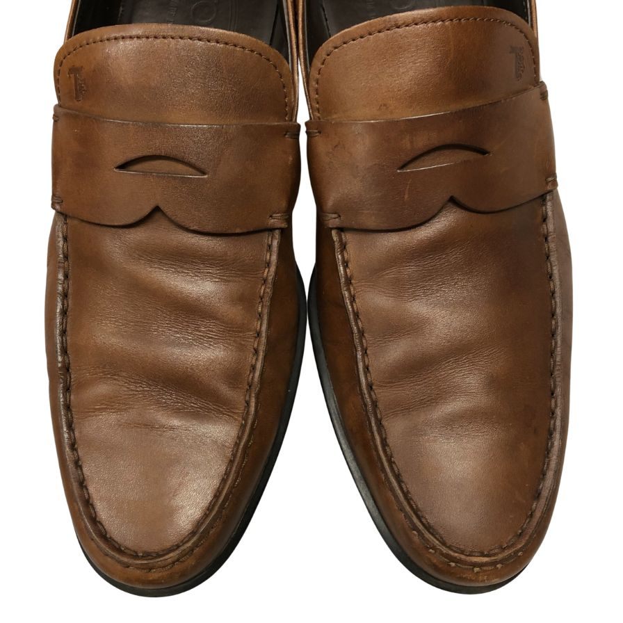 トッズ ペニーローファー ラバーソール レザー ブラウン メンズ サイズ7 TOD'S 約25.5cm【AFD8】