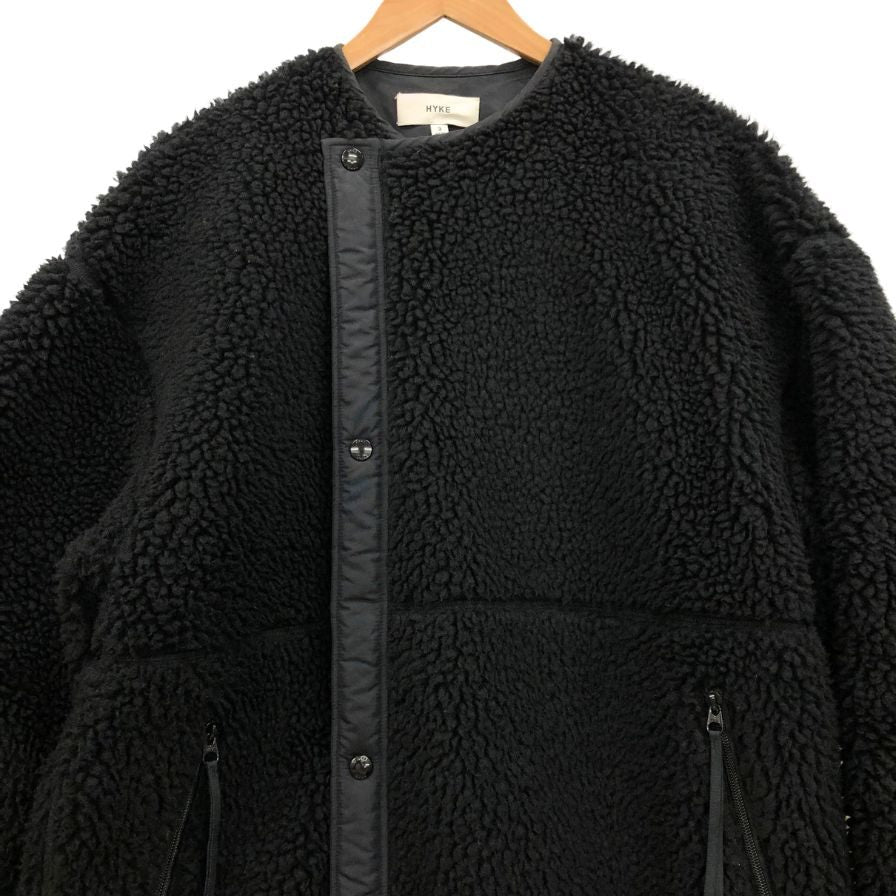 美品◆ハイク ボアコート ノーカラー FAUX SHEARLING COAT ブラック レディース サイズ3 HYKE 【AFA22】