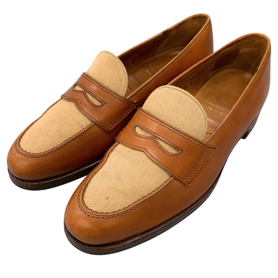 クロケット&ジョーンズ ローファー キャンバスコンビ メンズ ブラウン サイズUK5.5E CROCKETT&JONES 約24.0cm【AFC44-2】