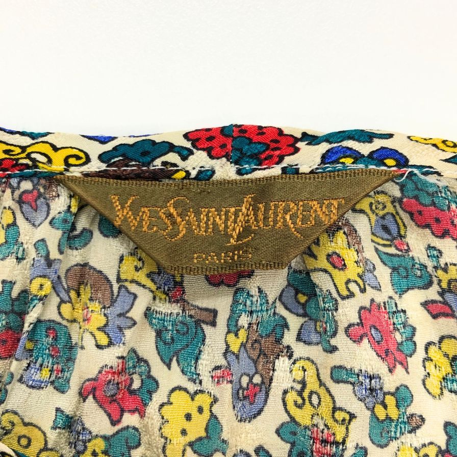 美品◆イヴ サンローラン ブラウス 総柄 シルク デザイン 長袖 カットソー マルチカラー レディース サイズ34 YVES SAINT LAURENT 【AFB6】