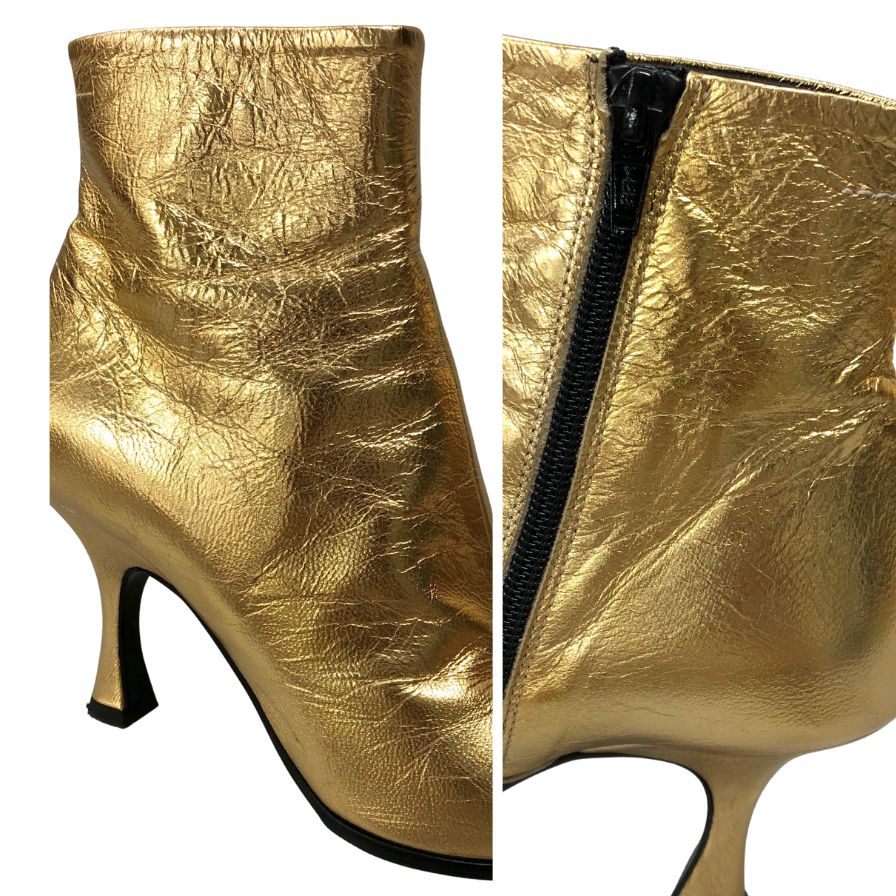 エムエムシックス メゾンマルジェラ ヒールブーツ サイドジップ ゴールド レディース サイズ38 MM6 MAISON MARGIELA 約24.5cm【AFD4】