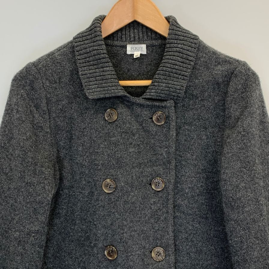 美品◆フォクシー ブティック ジャケット ウール ニット ダブルブレスト グレー レディース サイズ 40 FOXEY BOUTIQUE 【AFB28】
