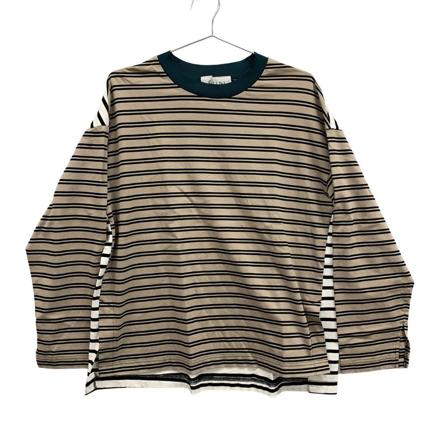 極美品◆クルニ カットソー 長袖 ボーダー コットン×ポリエステル メンズ サイズ1 ベージュ×ブラック×ホワイト CULLNI 【AFB15】