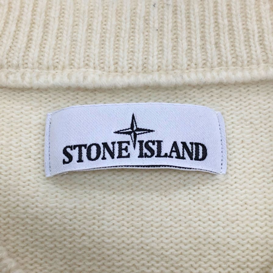 美品◆ストーンアイランド クルーネックニット 8115508A3 ロゴパッチ ウール ポリアミド サイズM メンズ ホワイト STONE ISLAND 【AFB35】