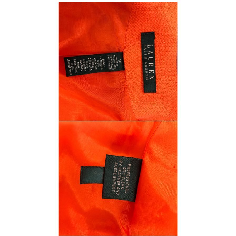 美品◆ローレン ラルフローレン ショートジャケット レザー襟 ゴールド金具 レディース サイズ10 オレンジ LAUREN RALPH LAUREN 【AFB11】