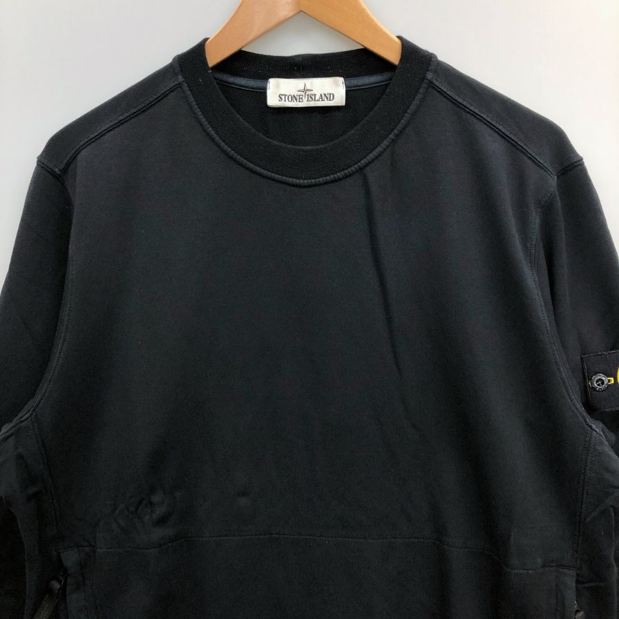 中古◆ストーンアイランド Tシャツ ロング ロンT ワンポイント クルーネック ブラック サイズM メンズ STONE ISLAND 【AFB34】