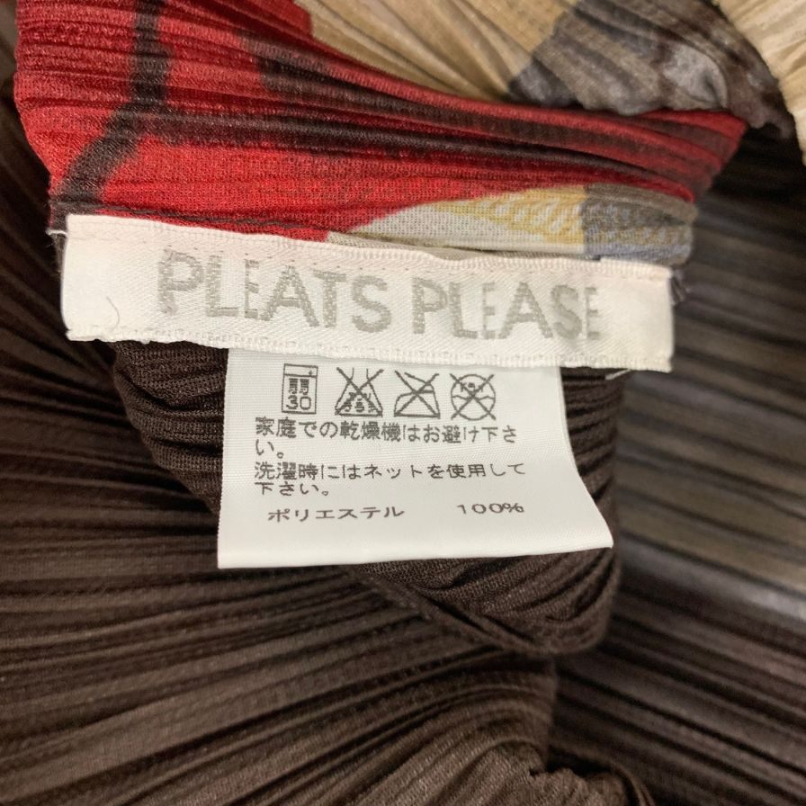 美品◆プリーツプリーズ イッセイミヤケ 11SS ノースリーブワンピース アフタヌーンティー 総柄 ポリエステル ブラウン系 レディース サイズ4 PLEATS PLEASE ISSEY MIYAKE 【AFB29】