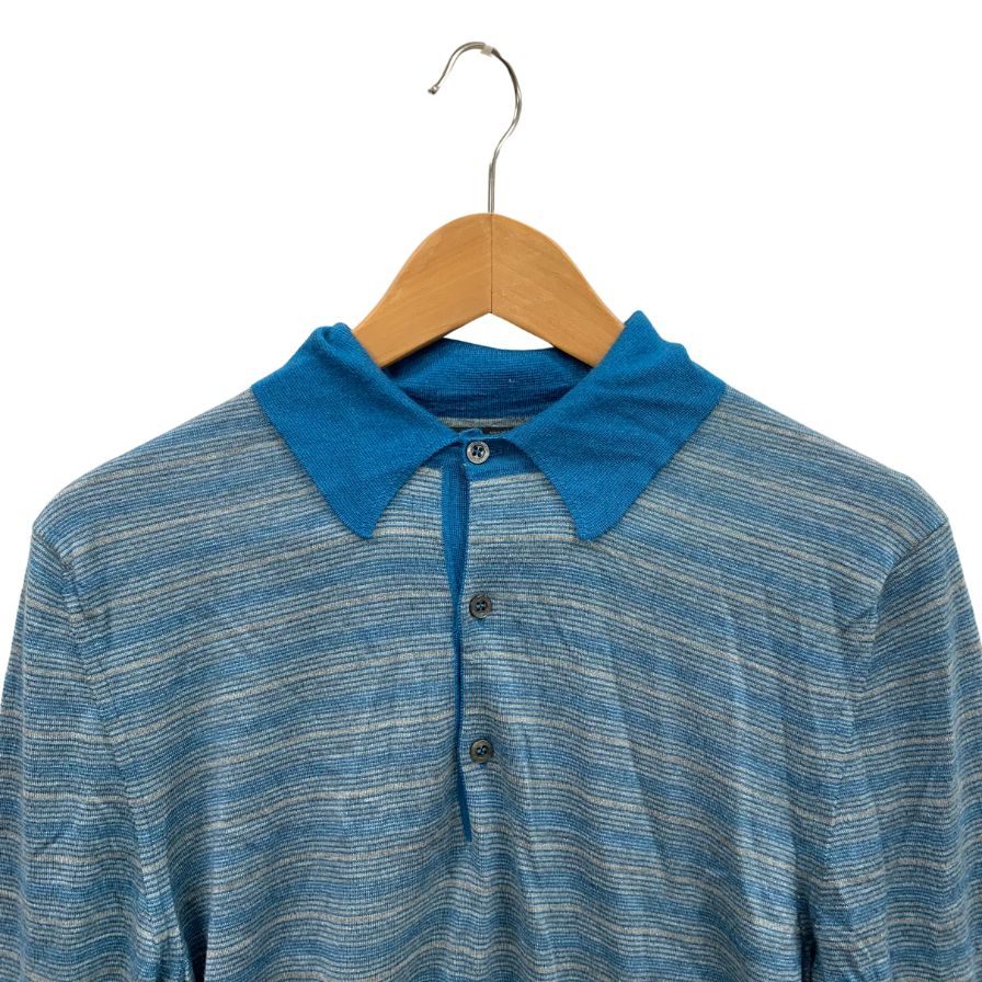 美品◆コルネリアーニ ポロシャツ ニット ボーダー カシミヤ混 ブルー系 メンズ サイズ50 CORNELIANI 【AFB14】