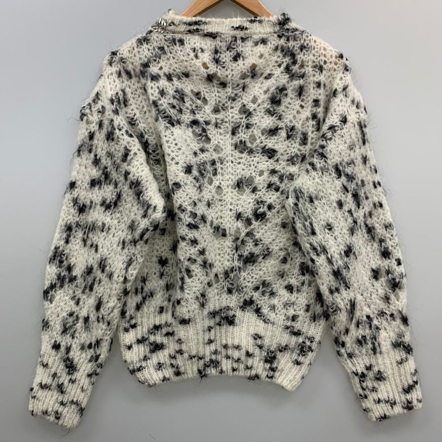極美品◆ブランド ユニーク セーター モヘア混 襟元ビジューあしらい ハンドメイド イン イタリー レディース サイズ2 ホワイト系 BRAND UNIQUE 【AFB26】
