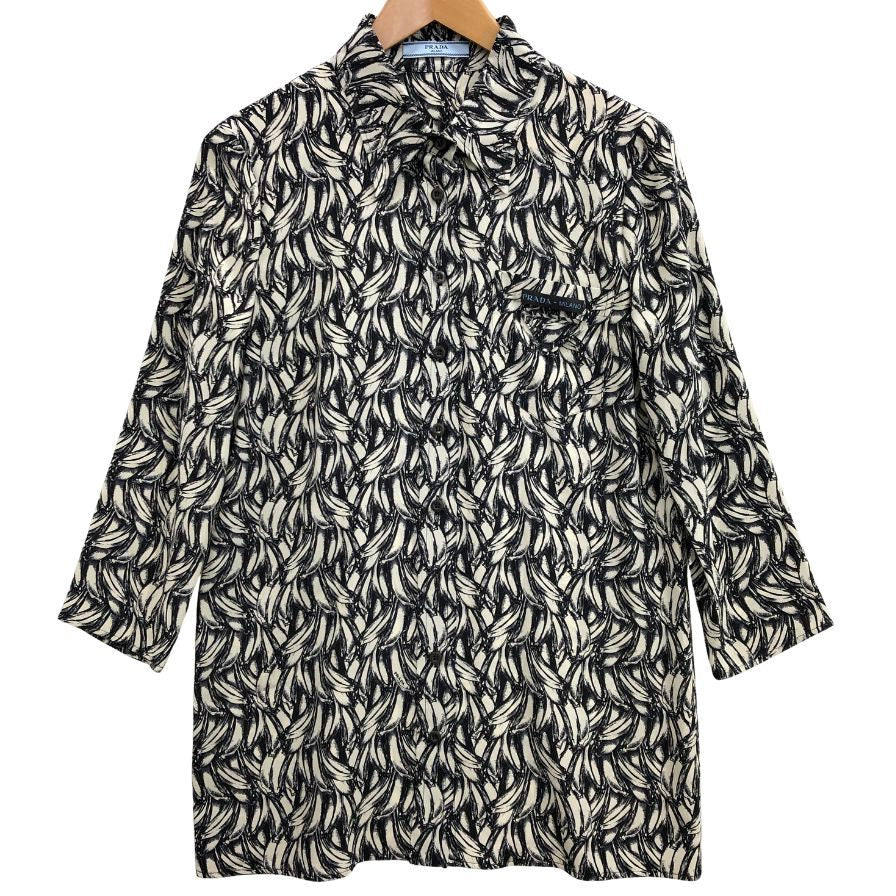 極美品◆プラダ 18SS 七分丈シャツ 総柄 シルク サイズ40 レディース PRADA 【AFB6】