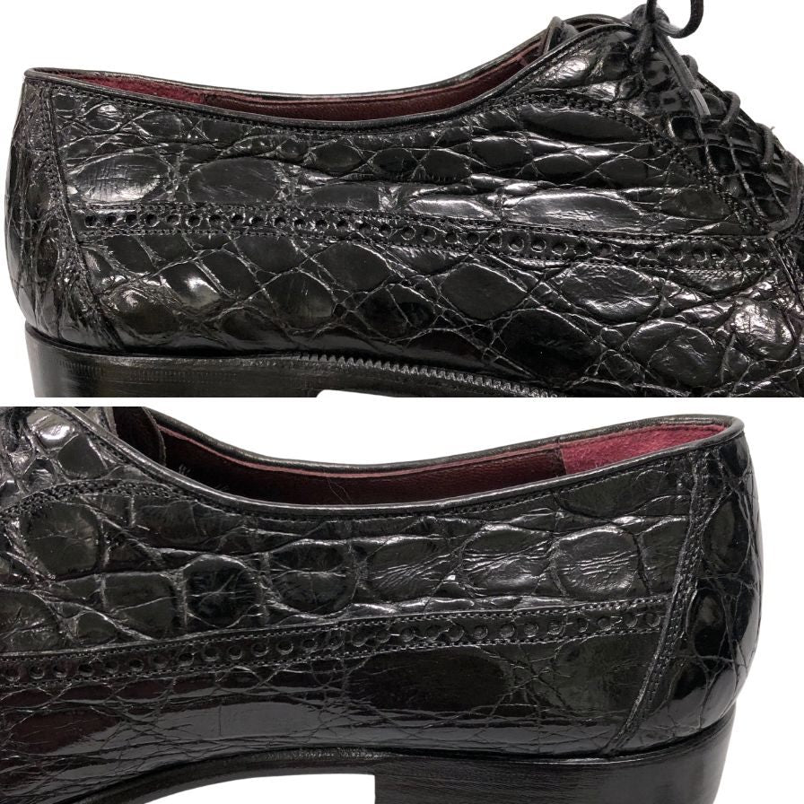 バリー レザーシューズ パンチドキャップトゥ クロコダイル レザー ブラック サイズUK7.5 BALLY 約26.0cm【AFC8】