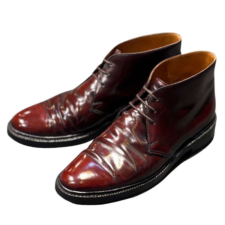 クロケット&ジョーンズ DORSET チャッカブーツ ガラスレザー バーガンディ サイズUK6.5E CROCKETT&JONES ビジネスシューズ 約25.5cm【LA】【中古】