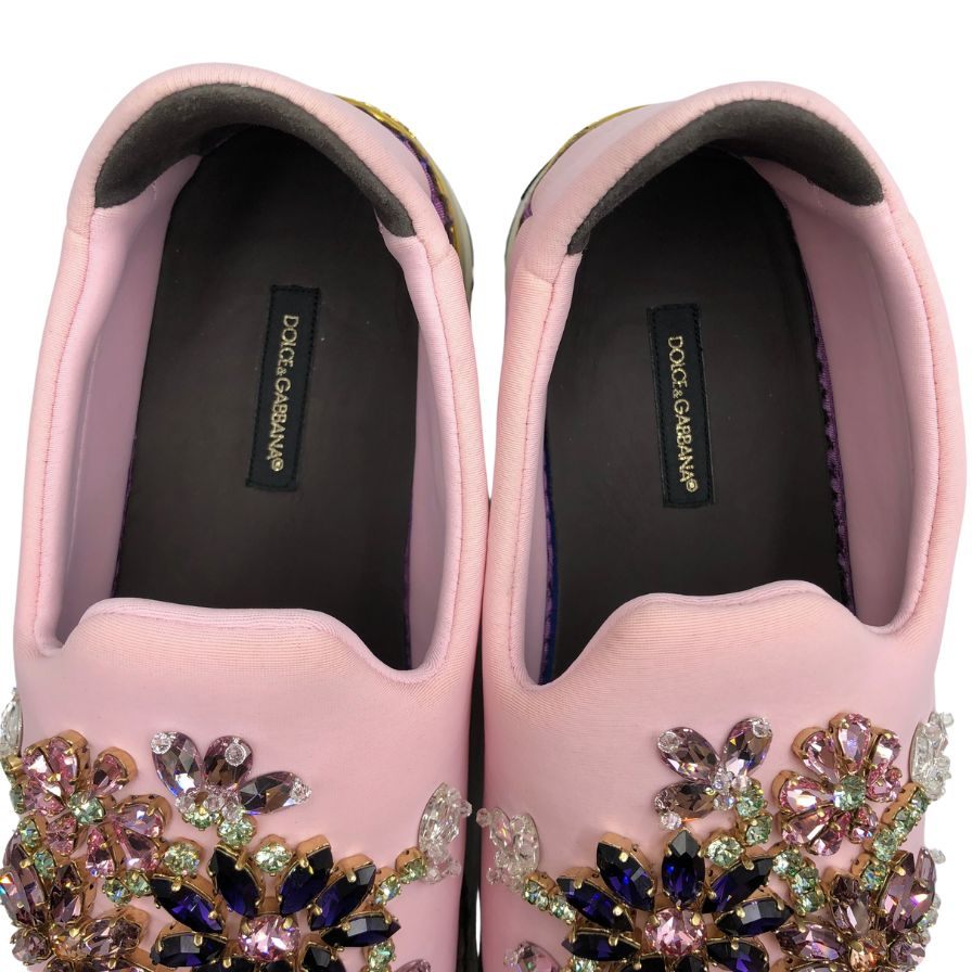 ドルチェ&ガッバーナスニーカー エスパドリーユ フラワービジュー 厚底 ピンク レディース サイズ38 DOLCE&GABBANA 約24.5cm【AFD5】