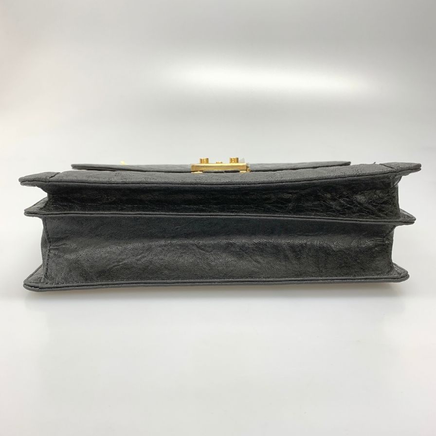 ノーブランド ハンドバッグ エレファント レザー 象 本革 ブラック ゴールド金具【AFE6】