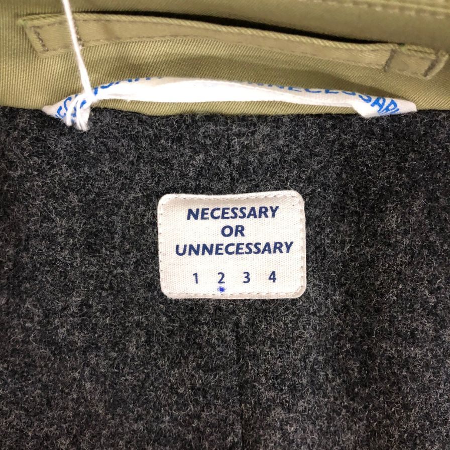 美品◆ネセサリー オア アンネセサリー ナウン ロングコート グリーン系 メンズ サイズL NECESSARY or UNNECESSARY N.O.UN 【AFA3】