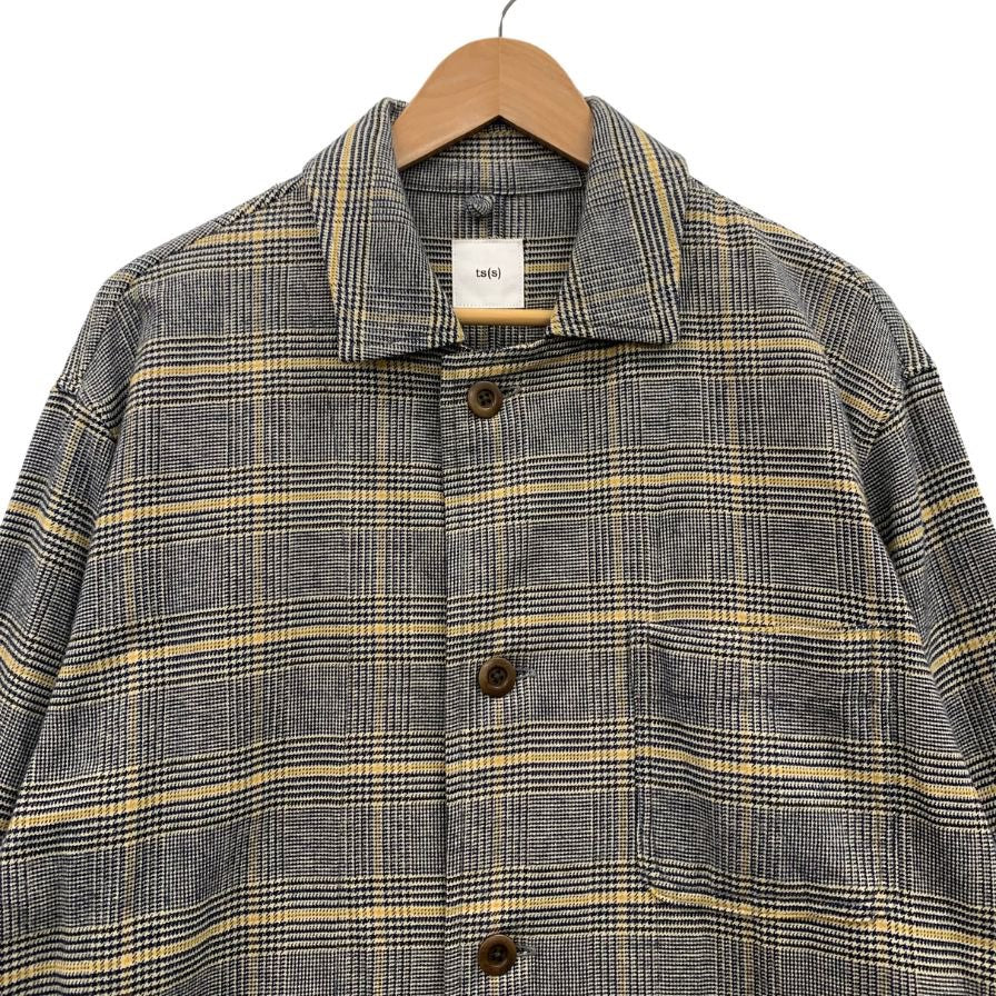 極美品◆ティーエスエス コットン チェック ロングコート サイズ1 メンズ グレー ts(s) 【AFB12】