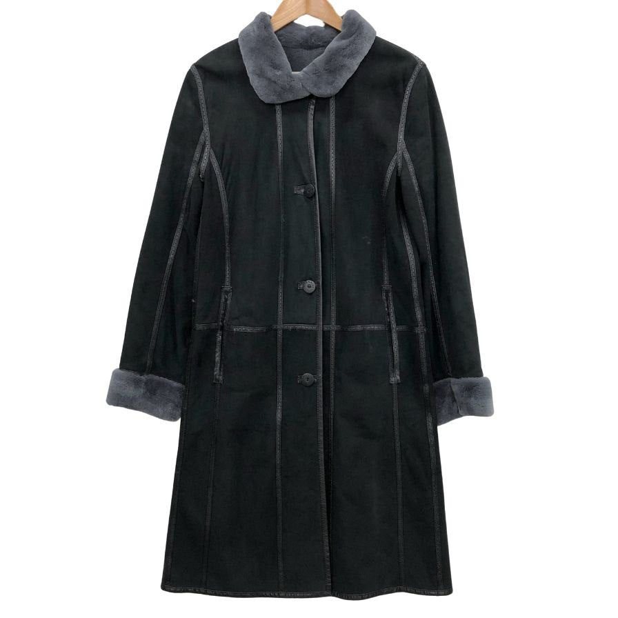 美品◆ヴィトナッチ ロングコート シェアード ミンク ファー ヌバックレザー ネイビー系 レディース VITO NACCI 【AFB52】