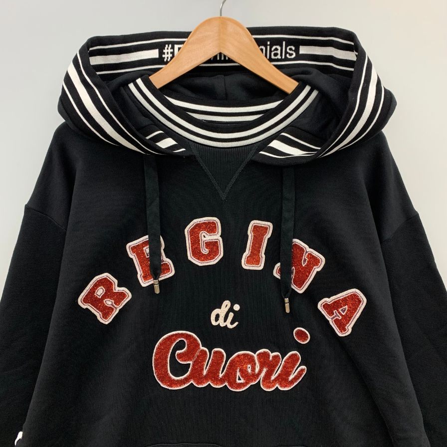 極美品◆ドルチェ&ガッバーナ ビーズ フーディー ロング丈 サイド編み紐 レディース サイズ42 ブラック DOLCE&GABBANA 【AFA7】