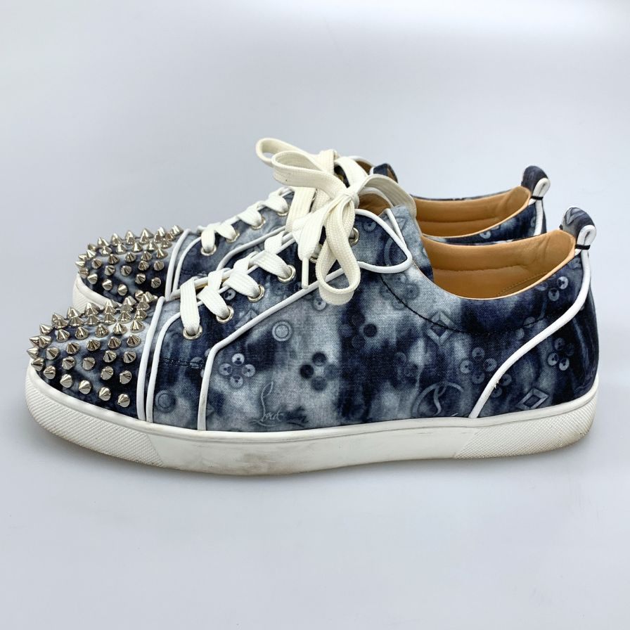 クリスチャンルブタン ローカットスニーカー スタッズ 総柄 ブルー系 メンズ サイズ41 Christian Louboutin 約26.0cm【AFC4】