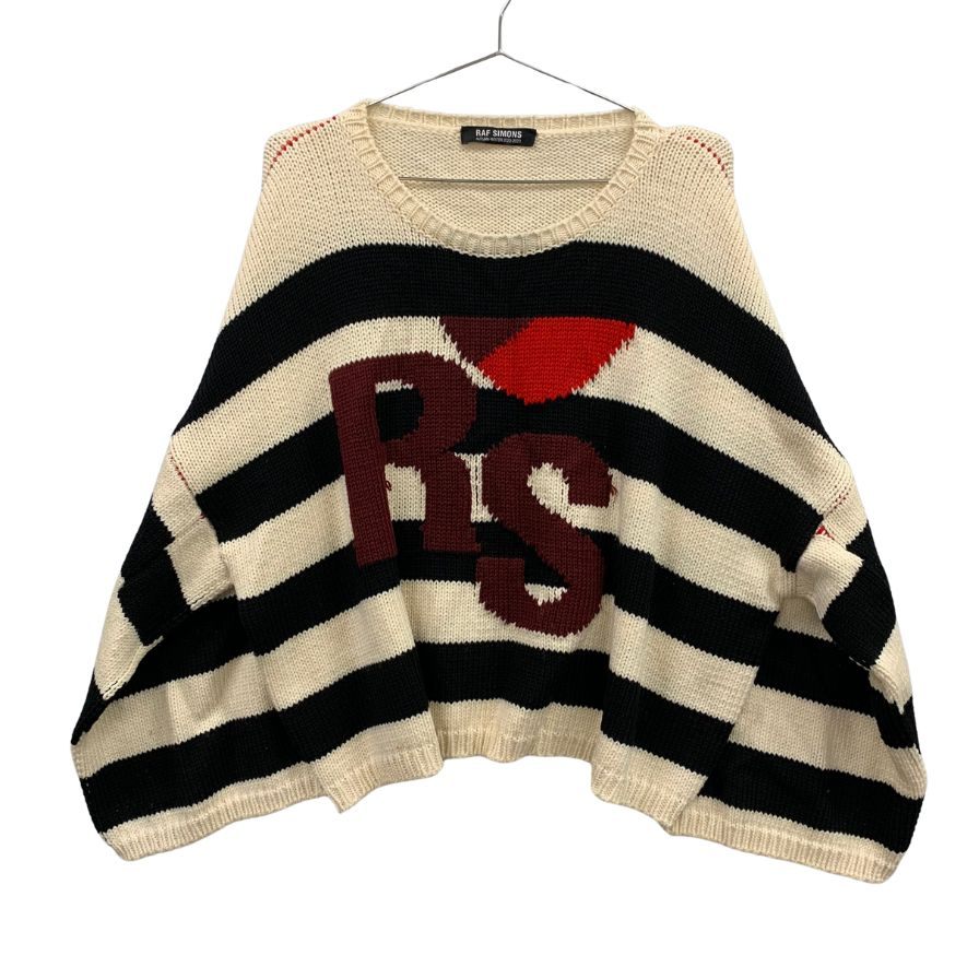 中古◆ラフシモンズ ニット クロップド オーバーサイズ フロントロゴ ボーダー メンズ サイズ2 2022 RAF SIMONS 【AFA3】