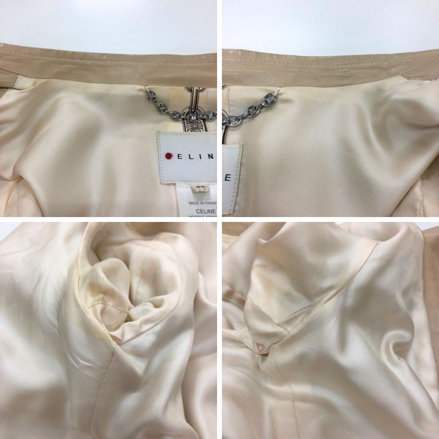中古◆セリーヌ ノーカラージャケット ラムレザー ベージュ レディース サイズ42 CELINE 【AFB15】