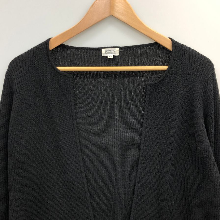美品◆フォクシー セットアップ カーディガン&ノースリーブ タートルネック ニットカットソー ストレッチ ウール100% 42サイズ ブラック 14597-AKF0108 FOXEY 【AFB33】