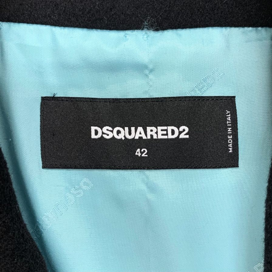 極美品◆ディースクエアード Aライン コート ビッグ ビジューボタンレディース サイズ42 ブラック Dsquared2 【AFA18】