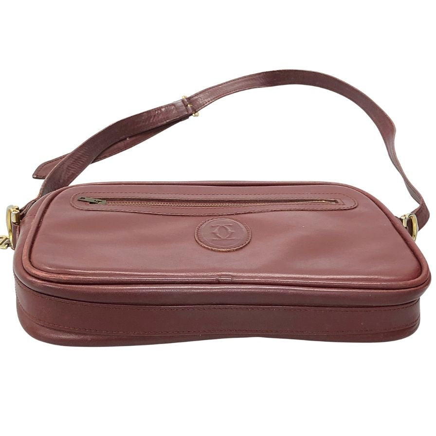 カルティエ マストライン レザーショルダーバッグ ボルドー CARTIER【AFE10】