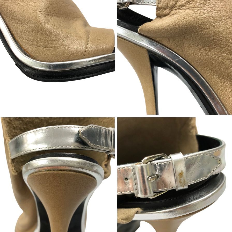 バレンシアガ ブーツサンダル ストラップ レザー ベージュ系 レディース サイズ37 BALENCIAGA 約23.5cm【AFC2】