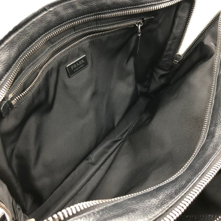 プラダ メンズ レザーバッグ 2層式 三角ロゴプレート VA0411 カウレザー ブラック PRADA【AFE2】