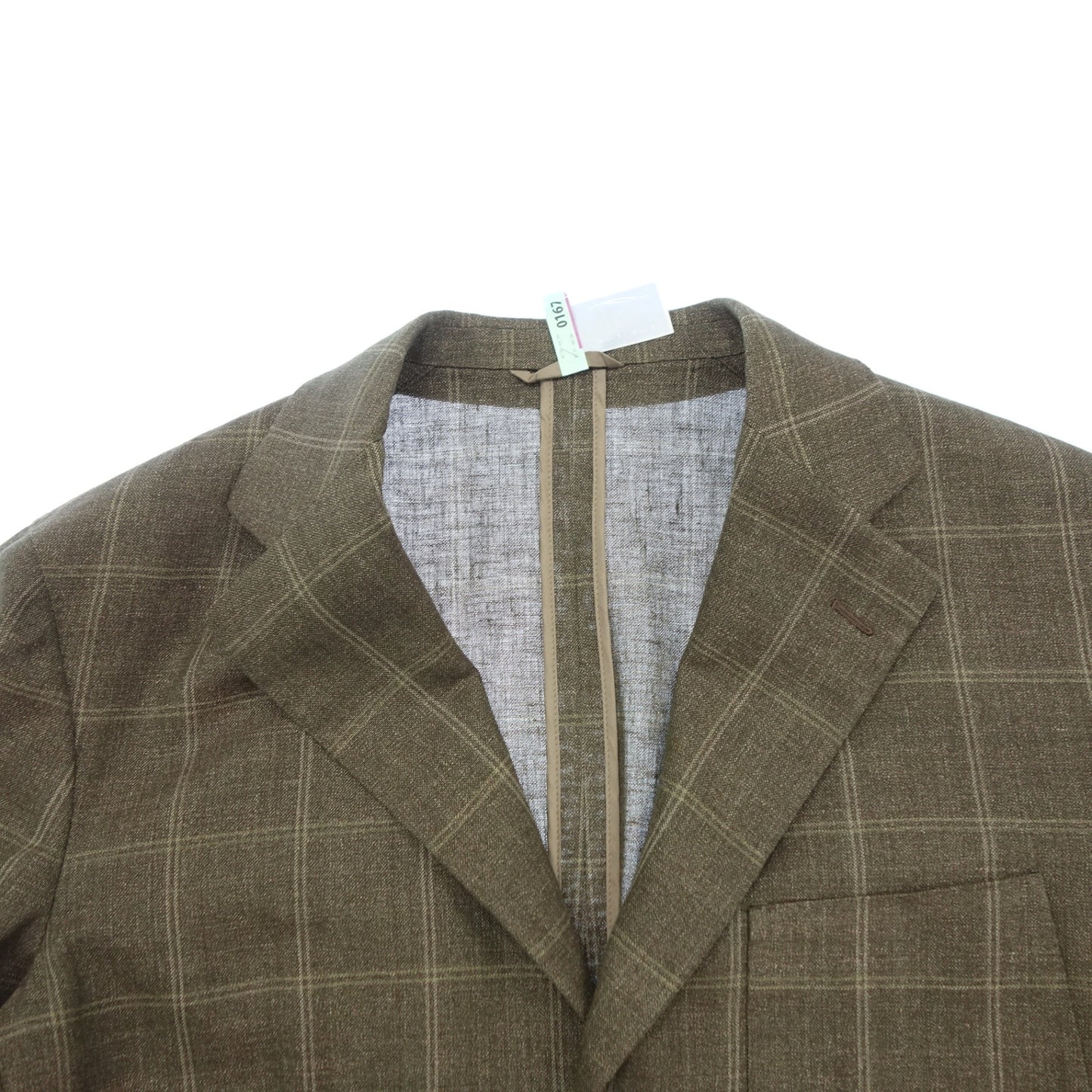 美品◆ベルベスト ジャケット 3B チェック ウール&リネン メンズ ブラウン サイズ48 Belvest【AFB45】