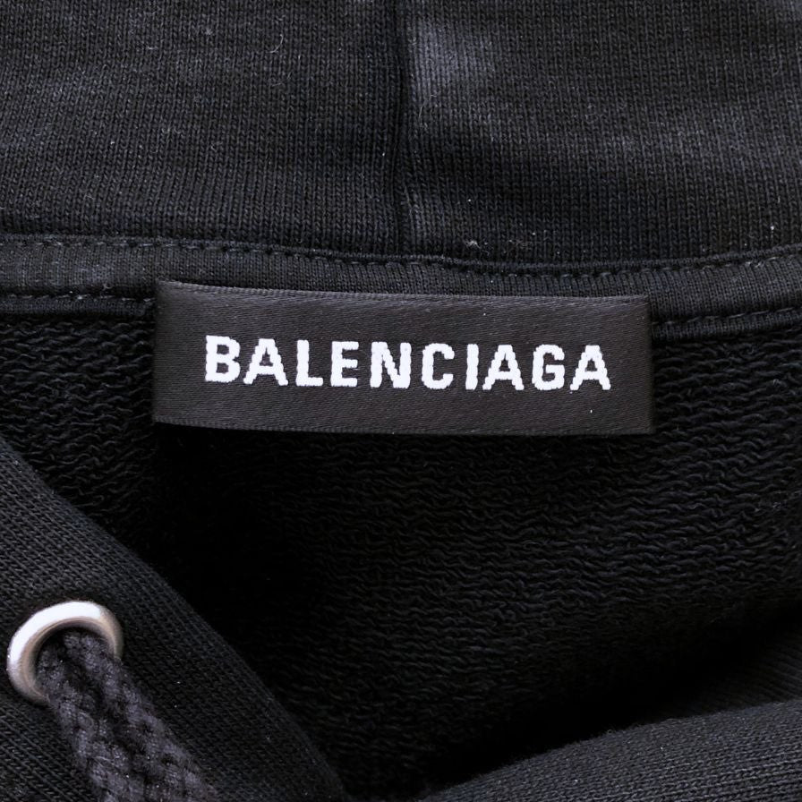 美品◆バレンシアガ パーカー 508205 2018 キャンペーンロゴ プルオーバー メンズ ブラック サイズXS BALENCIAGA 【AFB50】