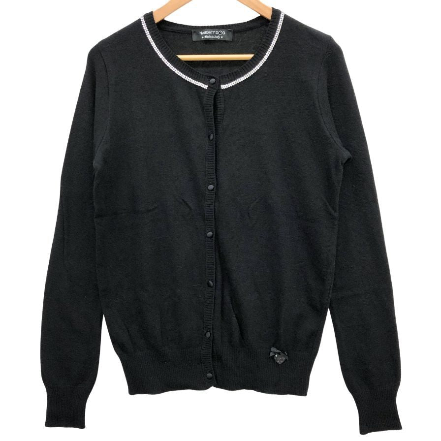 極美品◆ノーティードッグ ビジューあしらい カーディガン カシミ混 レディース イタリア製 サイズM ブラック Naughty dog 【AFB24】