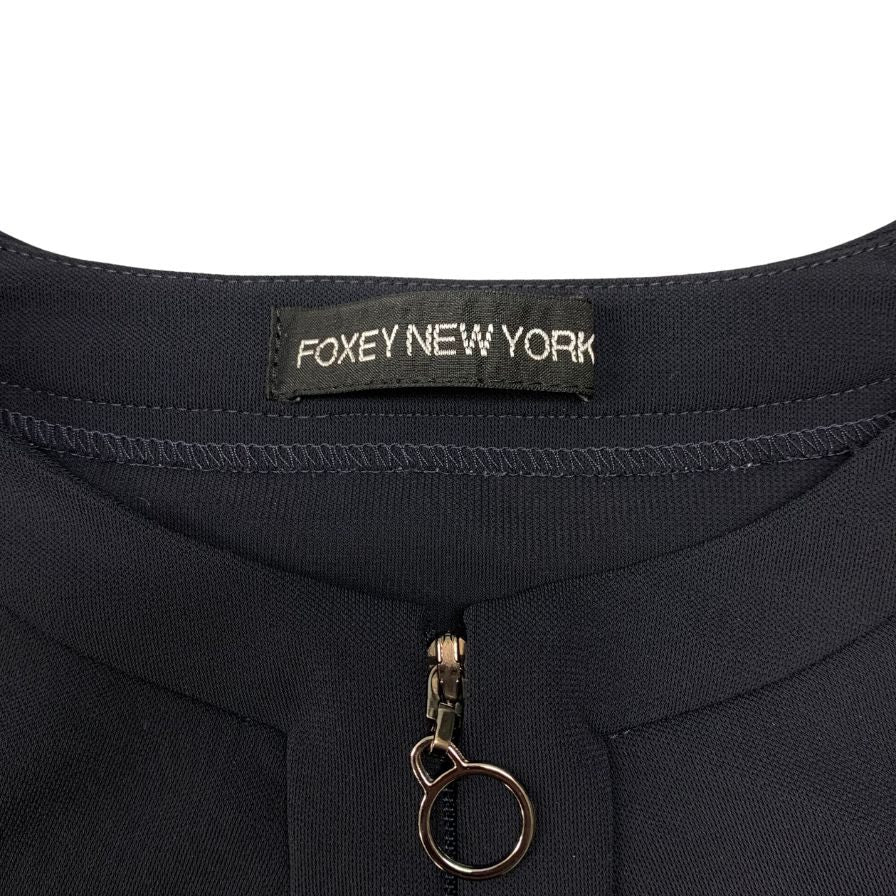 極美品◆フォクシー ニューヨーク ジップアップカーディガン サイズ38 紺 レディース 20948-ACRAN68 FOXEY NEW YORK 【AFB11】