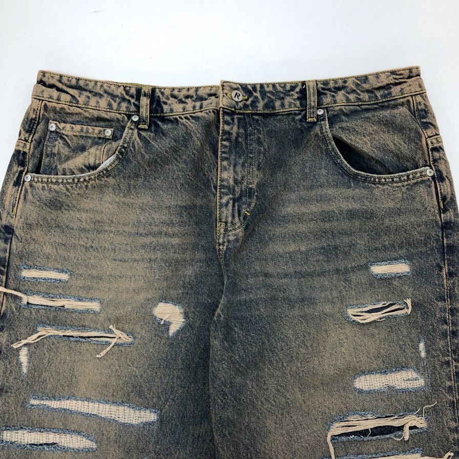 リプレゼント ワイドデニム パンツ バギー ダメージ加工 メンズ サイズ36 ブルー REPRESENT 【AFB28】