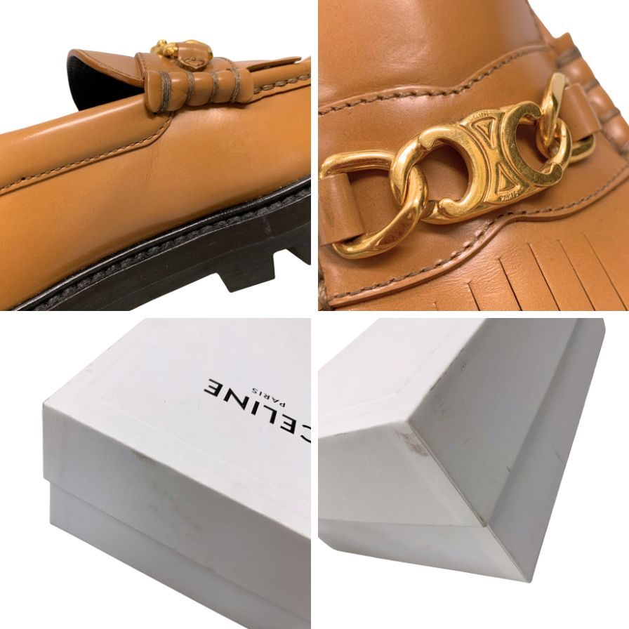 セリーヌ マーガレットローファー トリオンフ金具 ベージュ レディース サイズ34 CELINE 約21.0cm【AFD15】